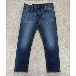 Banana Republic Indigo Straight Jeans Mens 35x32 Blue Whiskered Cotton Stretch